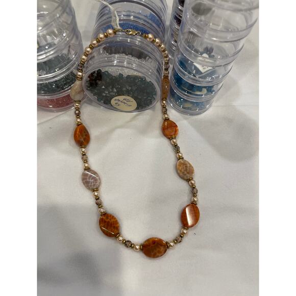 Fire Agate Stones & Crystals - Handcrafted Crystal Beaded 19.5" Necklace - Picture 2 of 5